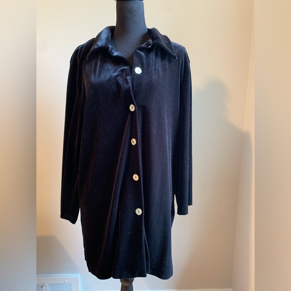 Briggs black velour velvety button down blouse